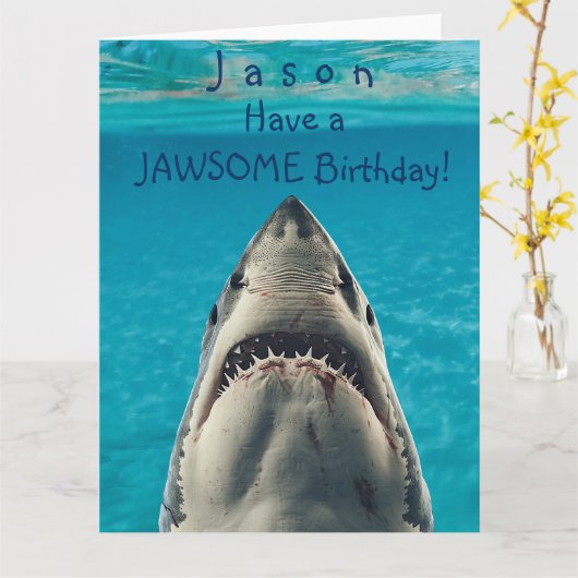 Heb een Jawsome Birthday Shark Kaart (Gele Bloem)
