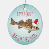"Heb een Jolly Walleye Kerstmis" met Santa Hat Keramisch Ornament (Links)