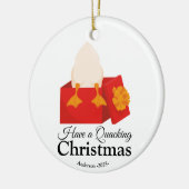 Heb een kwakzalvende kerst grappige eend in doos keramisch ornament (Links)