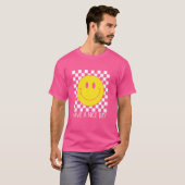 Heb een leuke dag 70s Retro Smile Checkered Happy  T-shirt (Voorkant volledig)