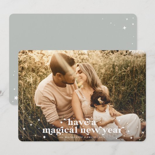 Heb een Magical New Year Fotokaart Aankondiging (Voorkant / Achterkant)
