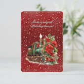 Heb een magische kerst trein motor bloemen kaart (Staand voorkant)