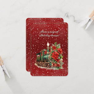 Heb een magische kerst trein motor bloemen kaart