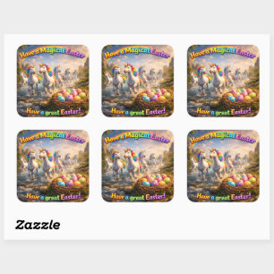 Heb een magische Pasen betoverde eenhoorns en Paas Vierkante Sticker