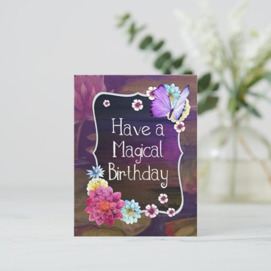 Heb een magische verjaardag kleurrijke bloemenkuns briefkaart (Staand voorkant)
