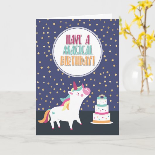 Heb een magische verjaardag regenboog eenhoorn con kaart (Gele Bloem)