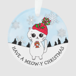 Heb een Meow-y Cartoon van de Keukenkat van Kerstm Ornament