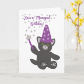 Heb een Meowgical Birthday Schattigee Cat Wizard Kaart (Gele Bloem)