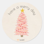 Heb een Merry Day Custom Name Roze kerstboom Ronde Sticker (Voorkant)