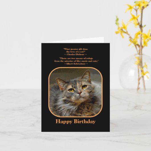 Heb een miauw-velous Birthday Tortoiseshell Cat Kaart (Gele Bloem)