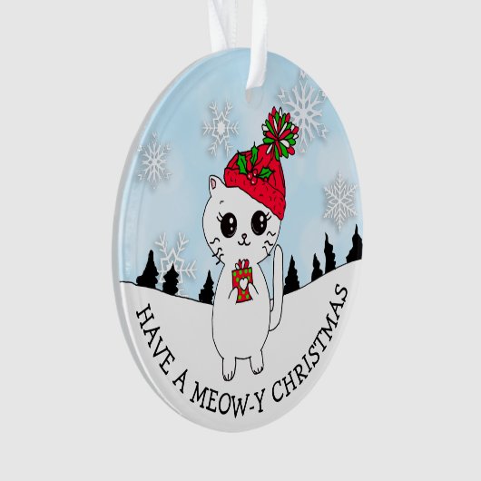 Heb een miauw-y Christmas Kitty Cat Cartoon Ornament (voorkant)