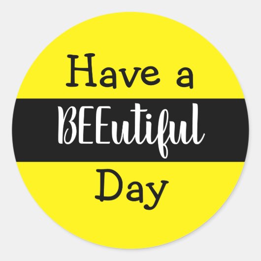 "Heb een mooie dag" bijenstripes Ronde Sticker (Voorkant)