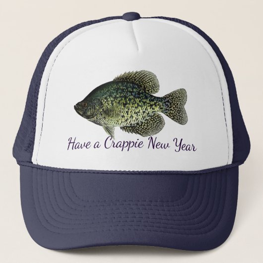 "Heb een nieuwe Crappie" met zwarte crappie Trucker Pet (Voorkant)