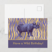 Heb een Paarse Rhinoceros met wilde vogels Briefkaart (Voorkant / Achterkant)