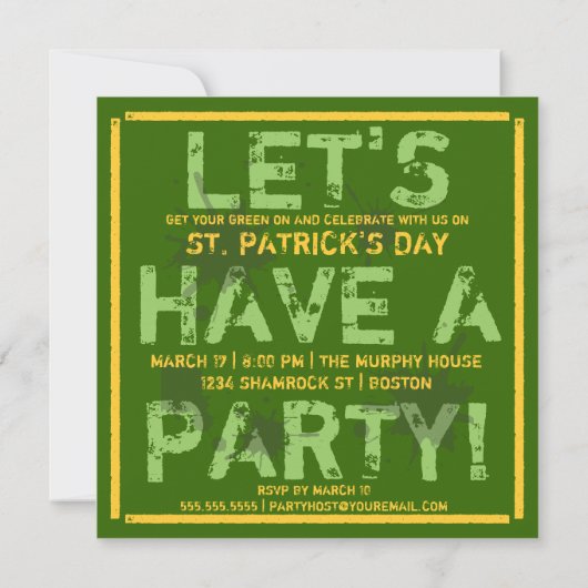 Heb een partijgrunge St. Patrick's Party Invitatio Kaart (Achterkant)