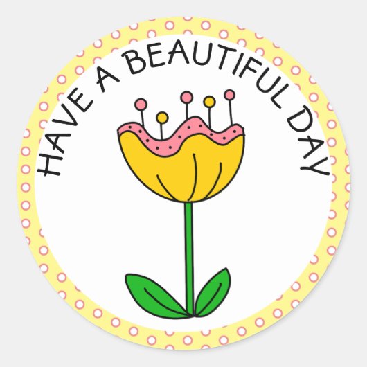 Heb een prachtige dag Whimsical Yellow Flower Ronde Sticker (Voorkant)