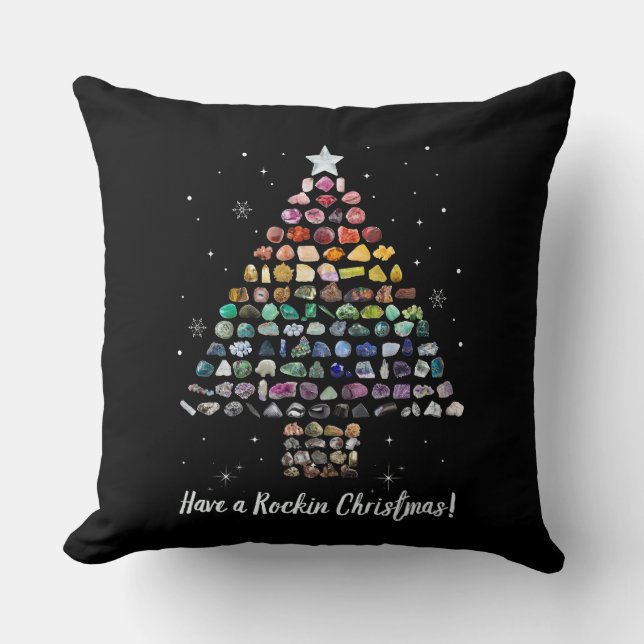 Heb een Rockin Christmas Crystal Gem Tree Rockhoun Kussen (Voorkant)