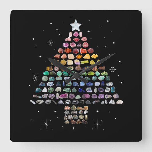 Heb een Rockin Christmas Crystal Gem Tree Rockhoun Vierkante Klok (Voorkant)