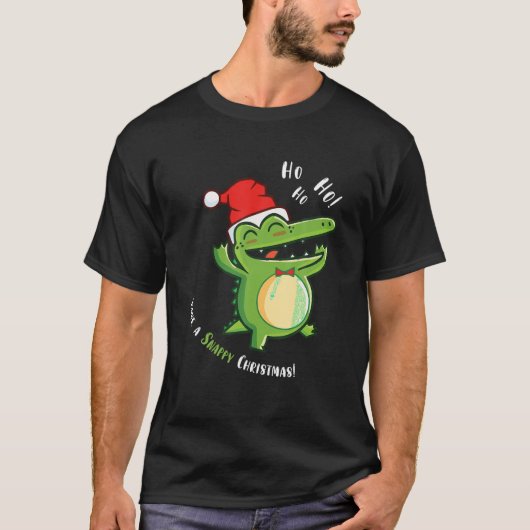 Heb een Snappy Christmas Funny Alligator Santa Hat T-shirt (Voorkant)