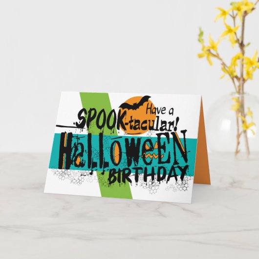 Heb een Spook-tacular Halloween Verjaardag Kaart (Gele Bloem)