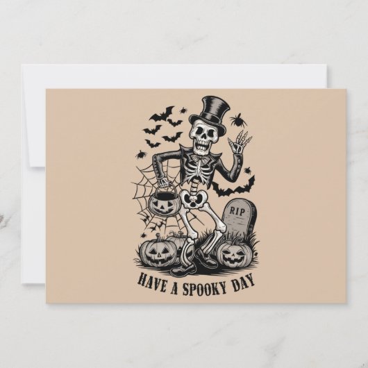Heb een spookachtige dag Halloween Witch Skeleton Kaart (Voorkant)