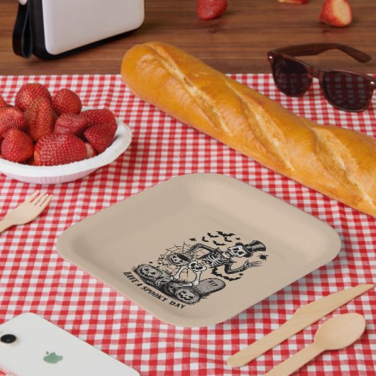 Heb een spookachtige dag Halloween Witch Skeleton Papieren Bordje (Picknick)