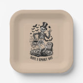 Heb een spookachtige dag Halloween Witch Skeleton Papieren Bordje (Voorkant)