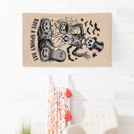 Heb een spookachtige dag Halloween Witch Skeleton Spandoek (Insitu)