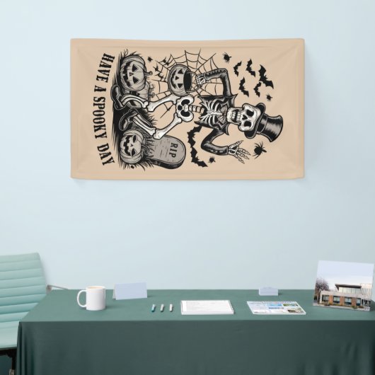Heb een spookachtige dag Halloween Witch Skeleton Spandoek (Beurs)