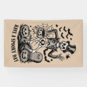 Heb een spookachtige dag Halloween Witch Skeleton Spandoek (Horizontaal)