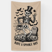 Heb een spookachtige dag Halloween Witch Skeleton Spandoek (Verticaal)