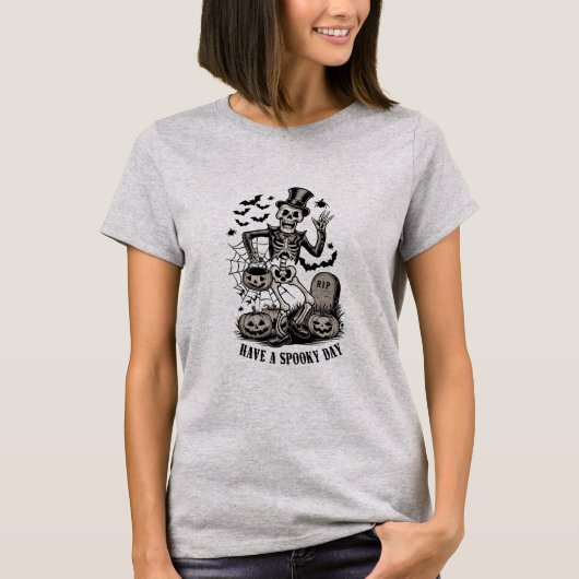 Heb een spookachtige dag Halloween Witch Skeleton T-shirt (Voorkant)