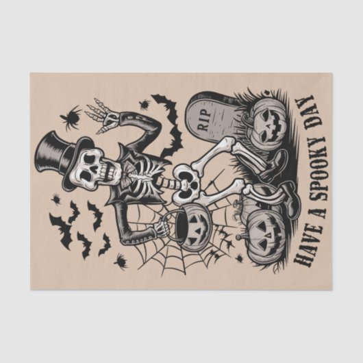 Heb een spookachtige dag Halloween Witch Skeleton Tissuepapier (Voorkant)