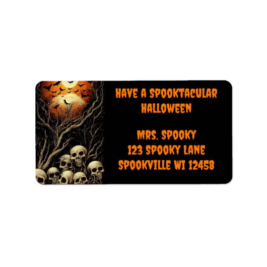 Heb een Spooktacular Halloween met Skulls en Bats Etiket (Voorkant)