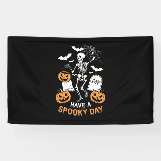 Heb een Spooky Day Halloween Witch Gift Skeleton Spandoek (Horizontaal)