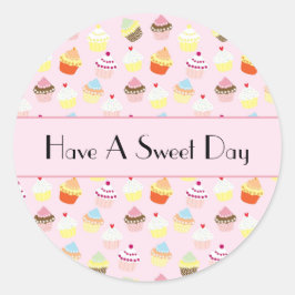 Heb een Sweet Day kleurrijke Cupcake Pattern Stick Ronde Sticker