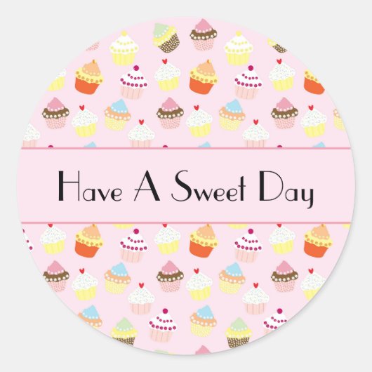 Heb een Sweet Day kleurrijke Cupcake Pattern Stick Ronde Sticker (Voorkant)