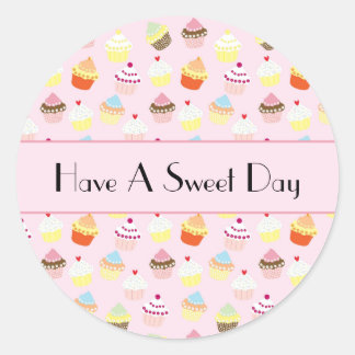 Heb een Sweet Day kleurrijke Cupcake Pattern Stick Ronde Sticker