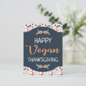 Heb een vegaankleurige Thanksgiving blauwe florale Briefkaart (Staand voorkant)