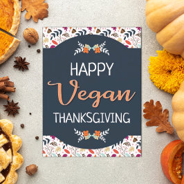 Heb een vegaankleurige Thanksgiving blauwe florale Briefkaart