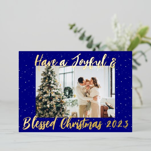 Heb een vreugdevolle & gezegende kerst|Een foto Folie Feestdagenkaart (Staand Voorkant)