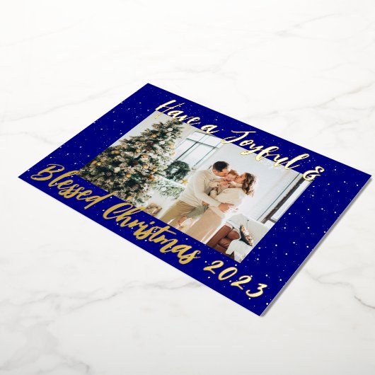 Heb een vreugdevolle & gezegende kerst|Een foto Folie Feestdagenkaart (Gedraaid)