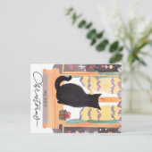 Heb een vrolijke kleine zwarte kat Kerstmis Briefkaart (Staand voorkant)