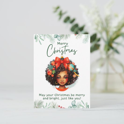Heb een vrolijke melanine Kerst zwarte meisje magi Feestdagenkaart (Staand voorkant)