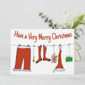 Heb een zeer vrolijk kerstfeest met de kleren van  feestdagenkaart (Staand voorkant)