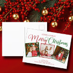 Heb een zeer vrolijke kerst 3 fotocollage feestdagenkaart<br><div class="desc">Heb een Very Merry Christmas 3 foto briefkaart met mooie kalligrafie in rood en groen. Deze moderne vakantie drie familie foto briefkaarten beschikt over prachtige script en jouw naam onder de feestelijke plein afbeelding collage.</div>