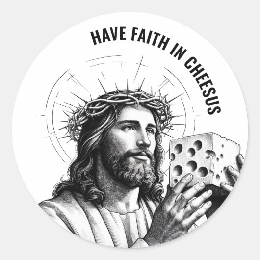Heb geloof in Cheesus - Grappige Jezus Meme Ronde Sticker (Voorkant)