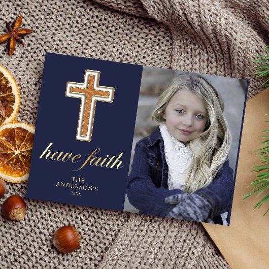 Heb geloof | Kerstfoto voor religieuze kruisbeelde Feestdagenkaart