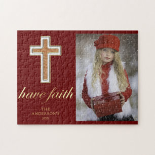 Heb Geloof Religieus Kruis Kerst Foto Legpuzzel
