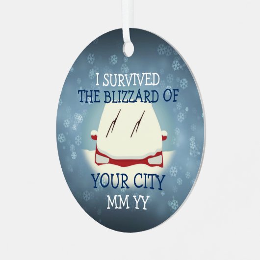  heb ik de blizzard auto overleefd metalen ornament (Voorkant links)